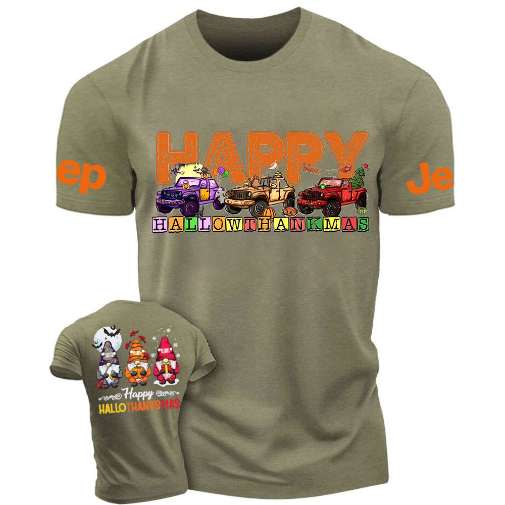 Happy Hallothanksmas Three Gnomes Drive Jp T-Shirt