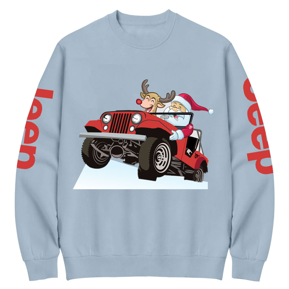 Santa and Reindeer Happy Holiday Jp Crew Neck Sweatshirt