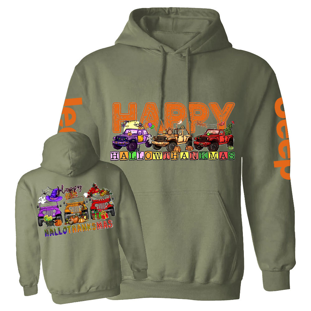 Happy Hallothanksmas Car Jp Double Printed Casual Hoodie