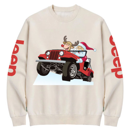 Santa and Reindeer Happy Holiday Jp Crew Neck Sweatshirt