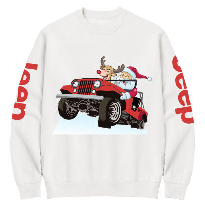 Santa and Reindeer Happy Holiday Jp Crew Neck Sweatshirt
