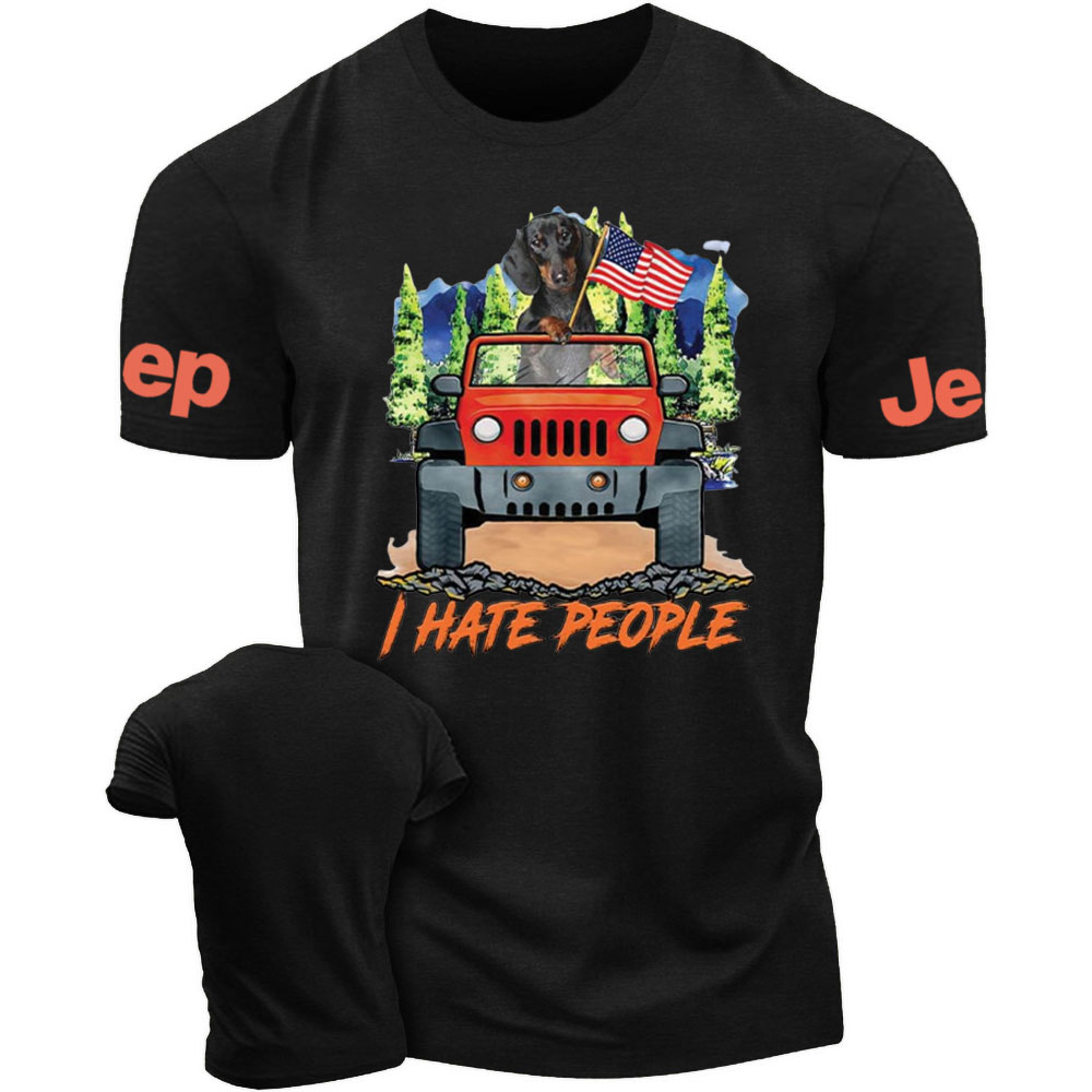 Dachshund And Orange Jp Wrangler I Hate People T-Shirt