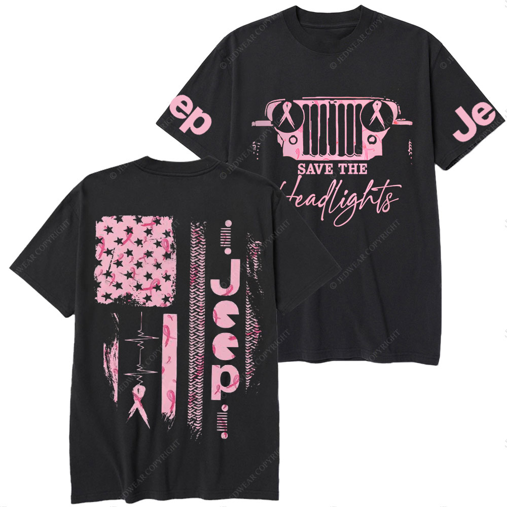 Pink Jeep Save the Headlights Ribbon Breast Cancer Awareness Women T-Shirt