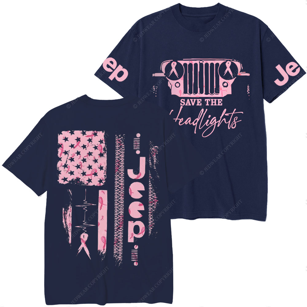 Pink Jeep Save the Headlights Ribbon Breast Cancer Awareness Women T-Shirt
