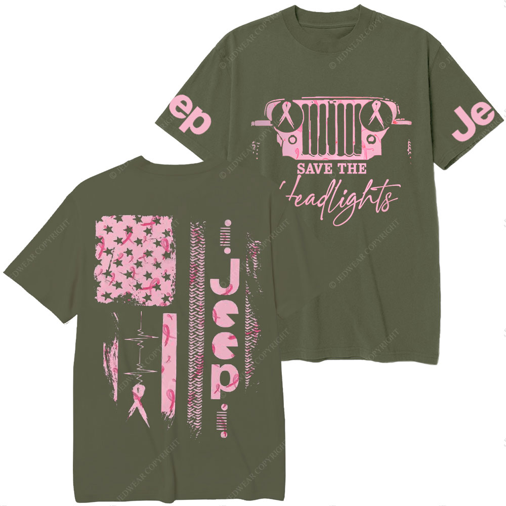 Pink Jeep Save the Headlights Ribbon Breast Cancer Awareness Women T-Shirt