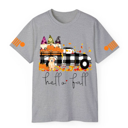 Hello Fall Pumpkin Jp Truck Gnomes Dog T-shirt