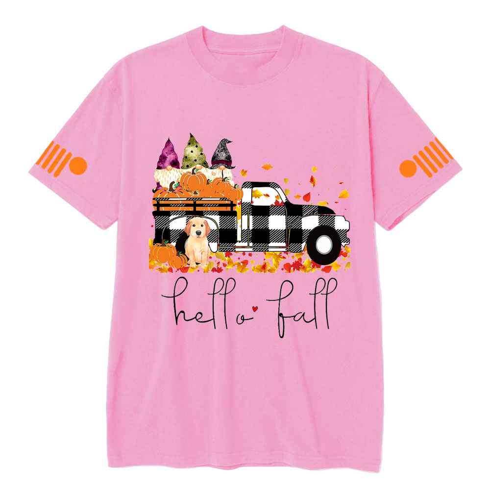 Hello Fall Pumpkin Jp Truck Gnomes Dog T-shirt