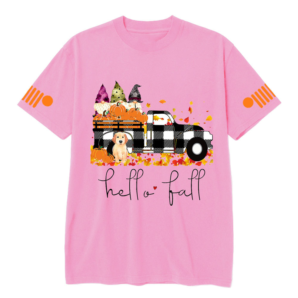 Hello Fall Pumpkin Jp Truck Gnomes Dog T-shirt