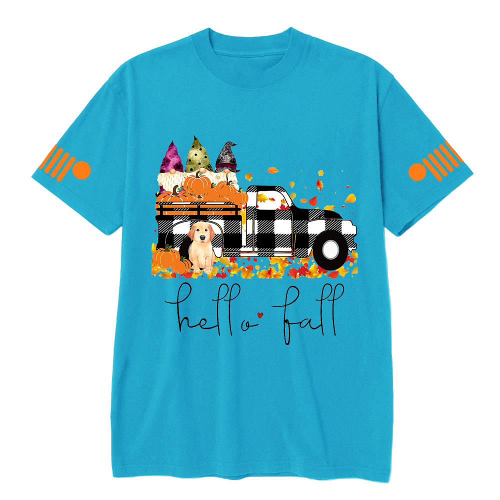 Hello Fall Pumpkin Jp Truck Gnomes Dog T-shirt