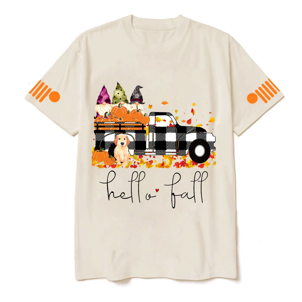 Hello Fall Pumpkin Jp Truck Gnomes Dog T-shirt