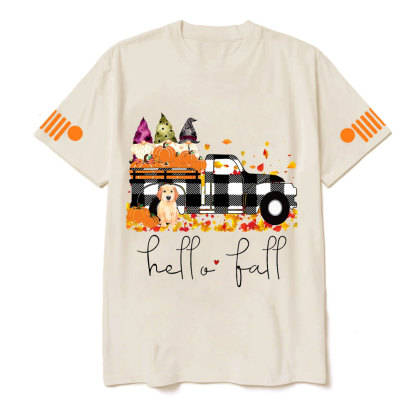 Hello Fall Pumpkin Jp Truck Gnomes Dog T-shirt