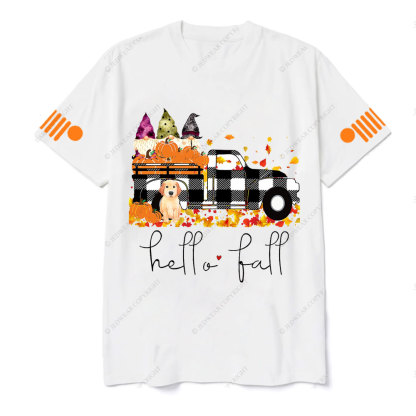 Hello Fall Pumpkin Jp Truck Gnomes Dog T-shirt