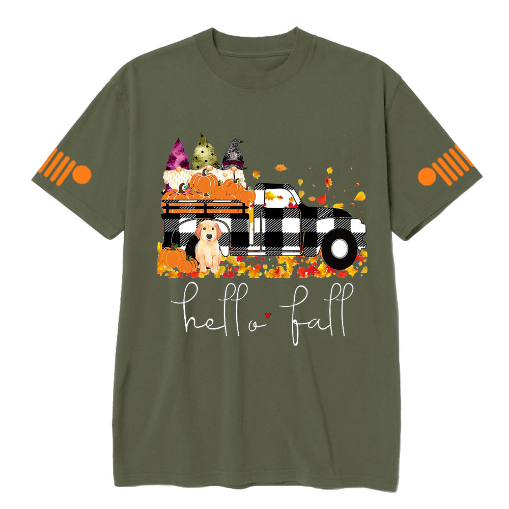 Hello Fall Pumpkin Jp Truck Gnomes Dog T-shirt