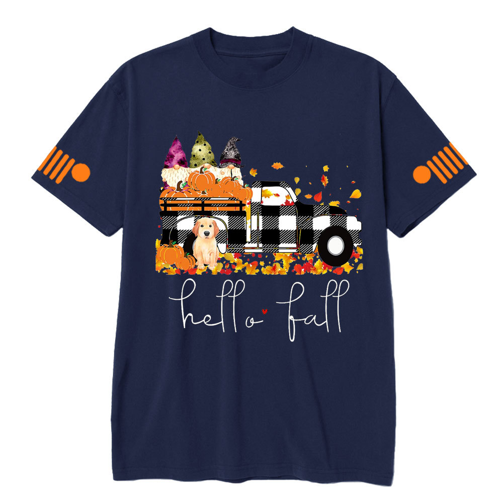 Hello Fall Pumpkin Jp Truck Gnomes Dog T-shirt