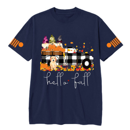Hello Fall Pumpkin Jp Truck Gnomes Dog T-shirt
