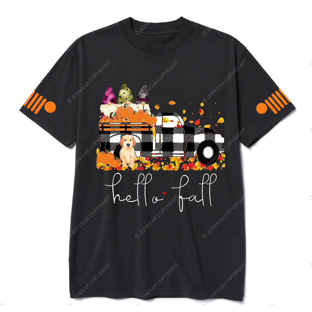 Hello Fall Pumpkin Jp Truck Gnomes Dog T-shirt