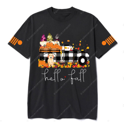 Hello Fall Pumpkin Jp Truck Gnomes Dog T-shirt