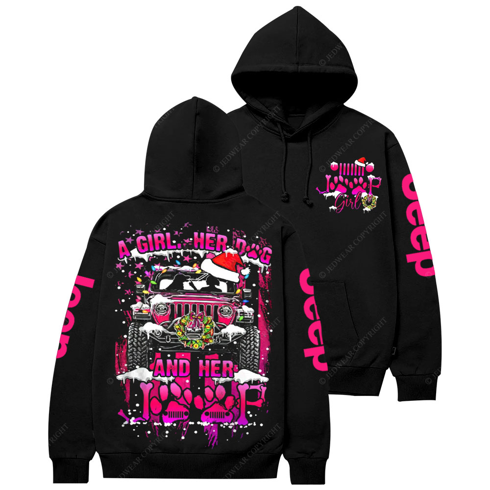 Hot Pink Girl Her Dog And Her Jp Christmas Casual Hoodie