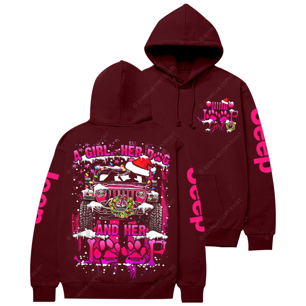 Hot Pink Girl Her Dog And Her Jp Christmas Casual Hoodie