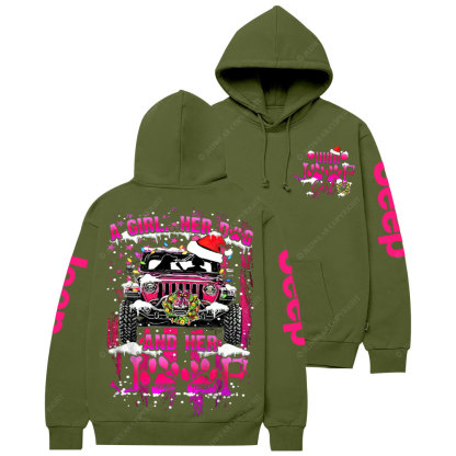 Hot Pink Girl Her Dog And Her Jp Christmas Casual Hoodie