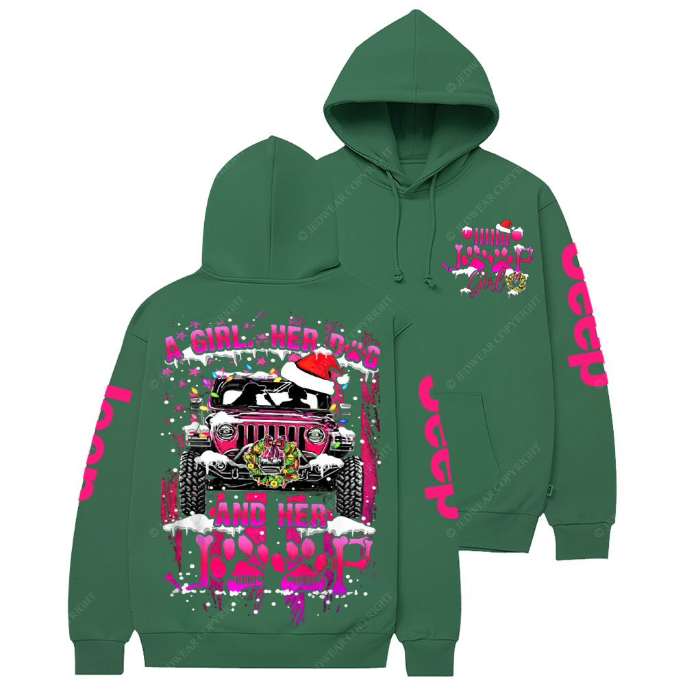 Hot Pink Girl Her Dog And Her Jp Christmas Casual Hoodie