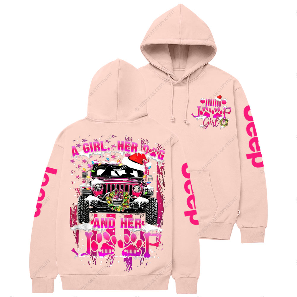 Hot Pink Girl Her Dog And Her Jp Christmas Casual Hoodie