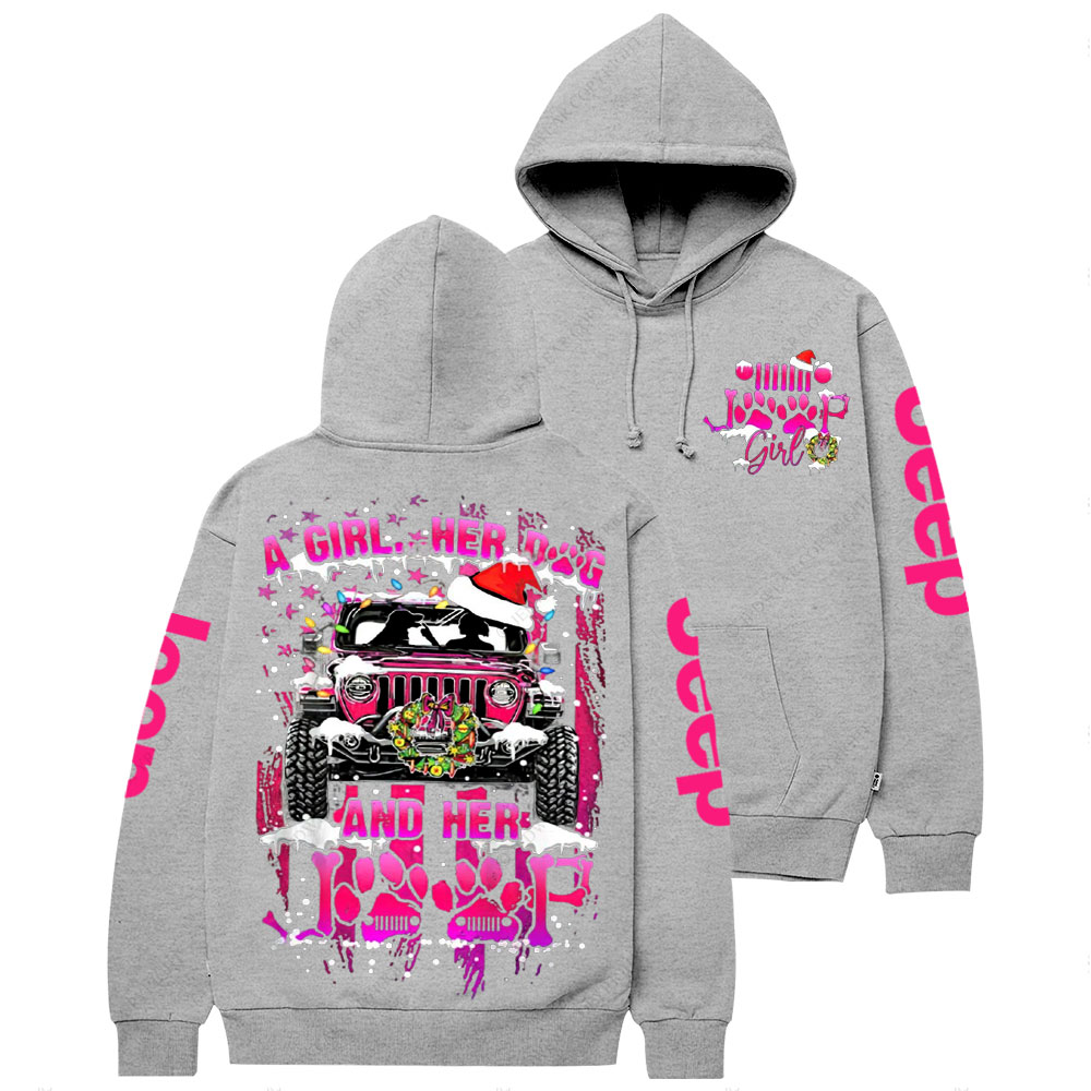 Hot Pink Girl Her Dog And Her Jp Christmas Casual Hoodie