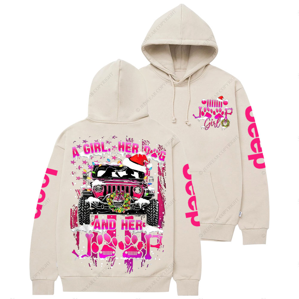 Hot Pink Girl Her Dog And Her Jp Christmas Casual Hoodie