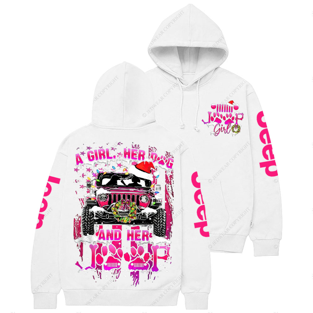 Hot Pink Girl Her Dog And Her Jp Christmas Casual Hoodie