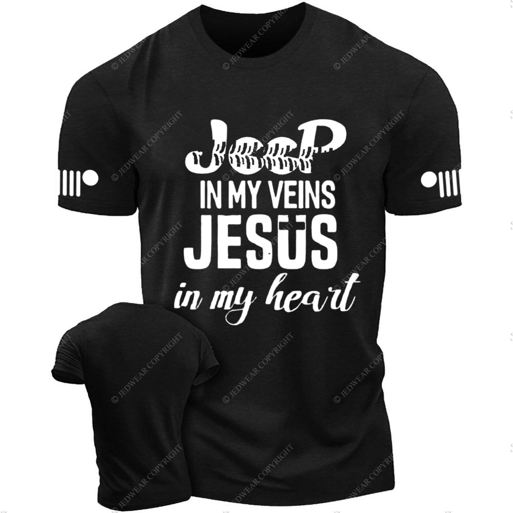 Jp in My Veins Jesus in My Heart Jp Tire Mark T-Shirt