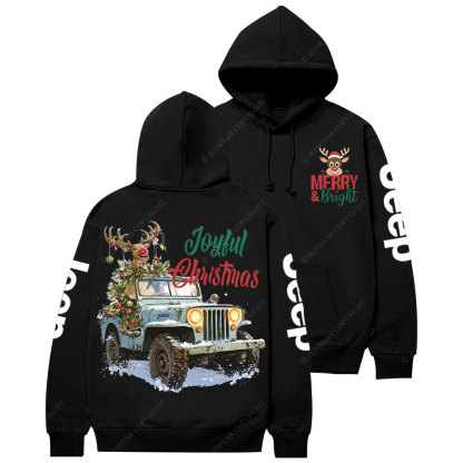 Joyful Christmas Merry and Bright Reindeer Jp Casual Hoodie