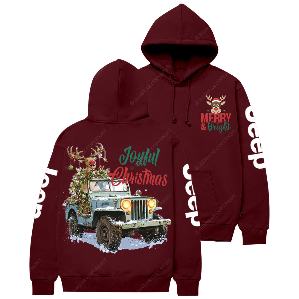 Joyful Christmas Merry and Bright Reindeer Jp Casual Hoodie