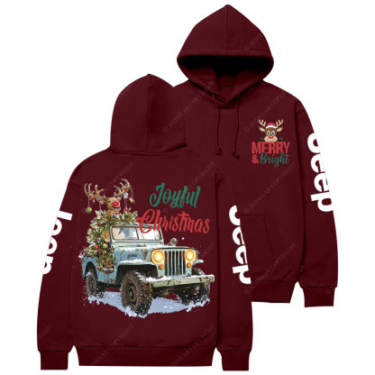 Joyful Christmas Merry and Bright Reindeer Jp Casual Hoodie
