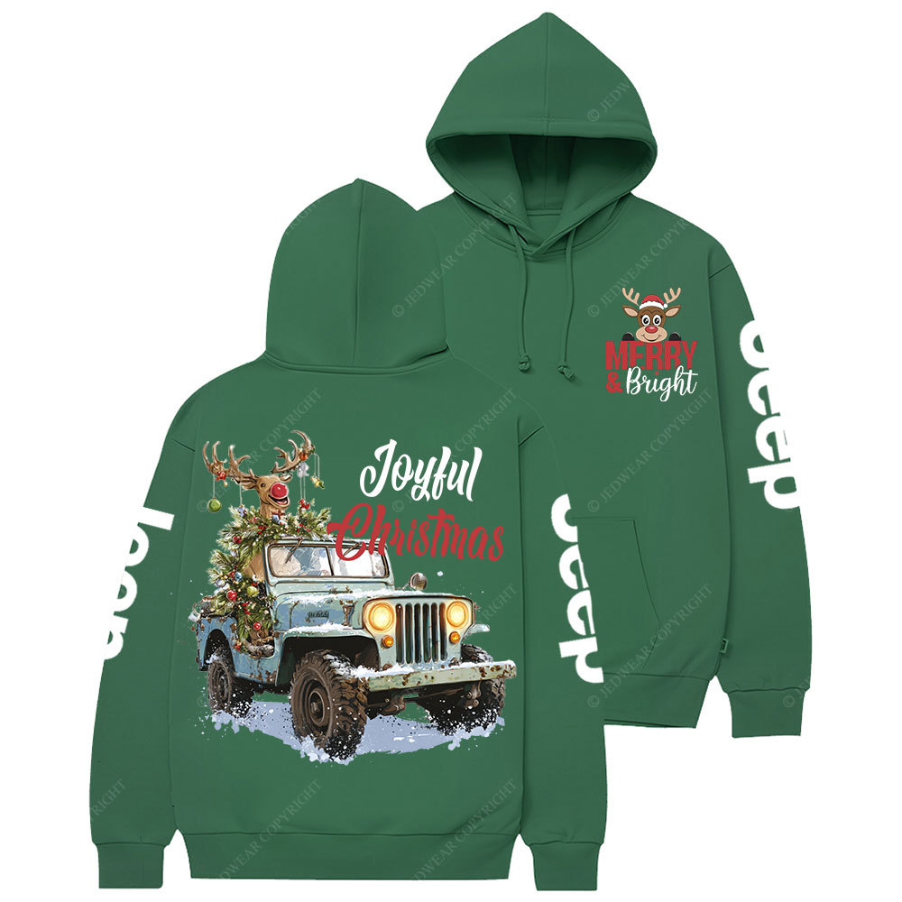 Joyful Christmas Merry and Bright Reindeer Jp Casual Hoodie