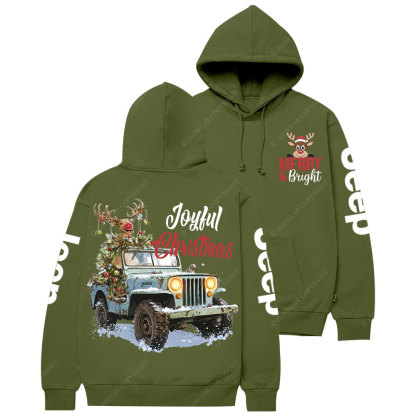 Joyful Christmas Merry and Bright Reindeer Jp Casual Hoodie