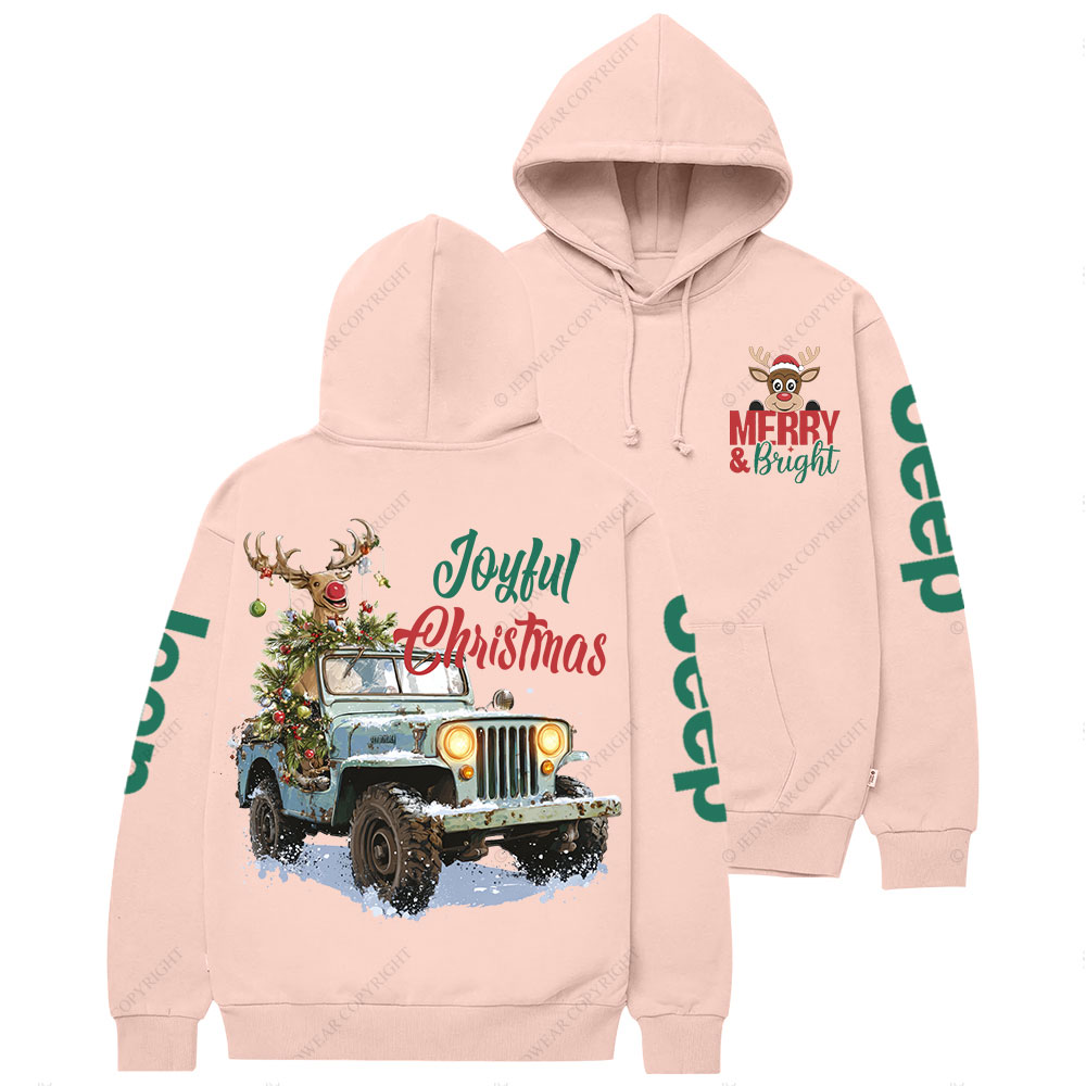 Joyful Christmas Merry and Bright Reindeer Jp Casual Hoodie