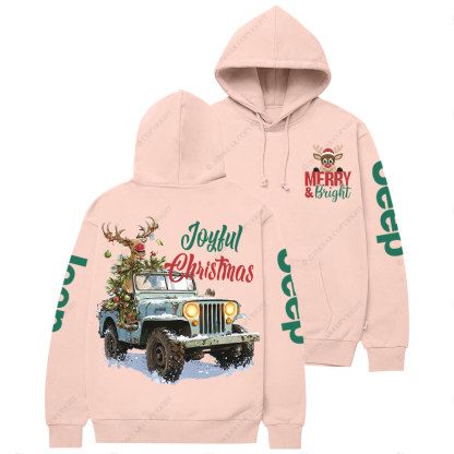 Joyful Christmas Merry and Bright Reindeer Jp Casual Hoodie