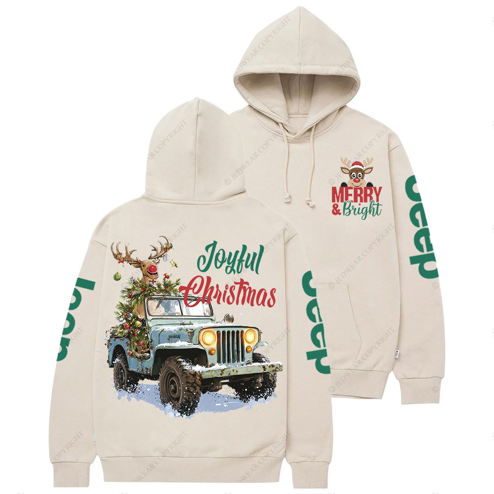 Joyful Christmas Merry and Bright Reindeer Jp Casual Hoodie