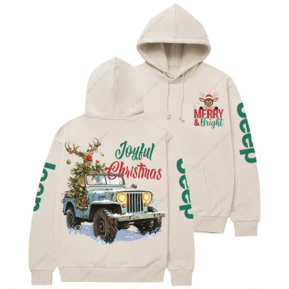 Joyful Christmas Merry and Bright Reindeer Jp Casual Hoodie