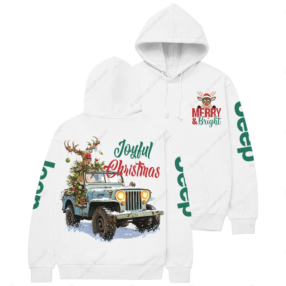 Joyful Christmas Merry and Bright Reindeer Jp Casual Hoodie
