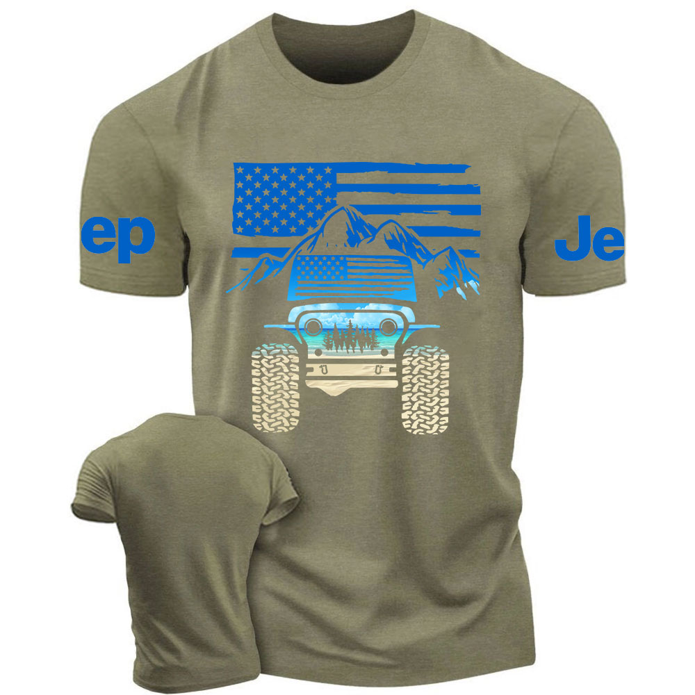 Jp American Flag Mountains Beach Fill Jp Men's T-Shirt