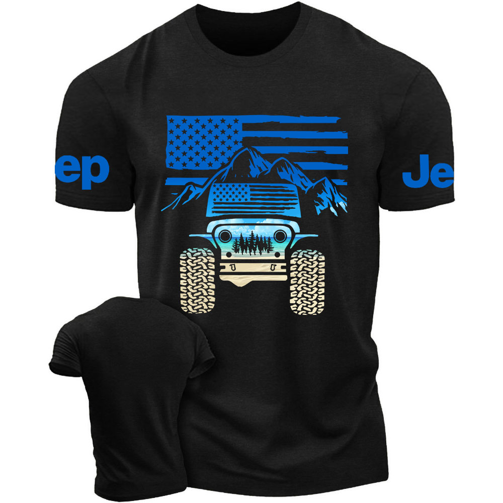 Jp American Flag Mountains Beach Fill Jp Men's T-Shirt