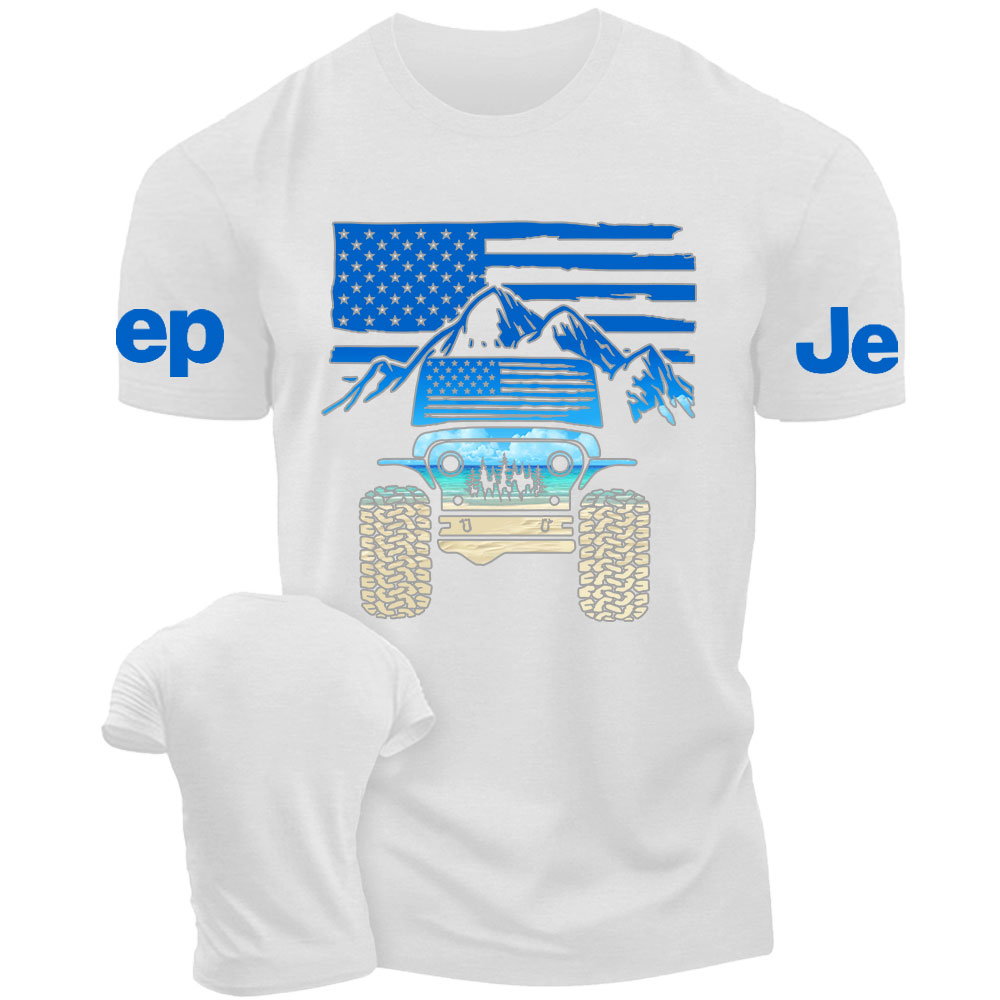 Jp American Flag Mountains Beach Fill Jp Men's T-Shirt