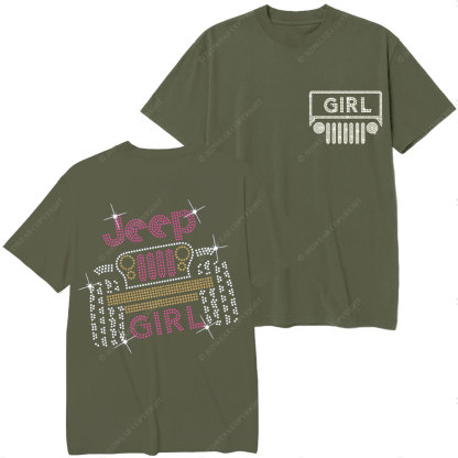 Rhinestone Jp Girl Printed Diamond T-Shirt