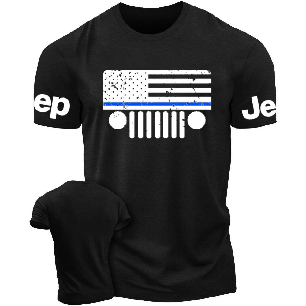 Jp Police Blue Line Distressed Flag T-Shirt