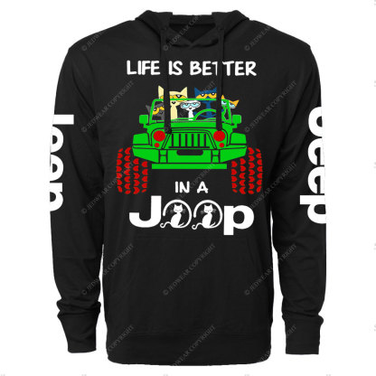 Life Is Better In A Jp With Funny Cats Christmas Oversized Lightweight Hoodie