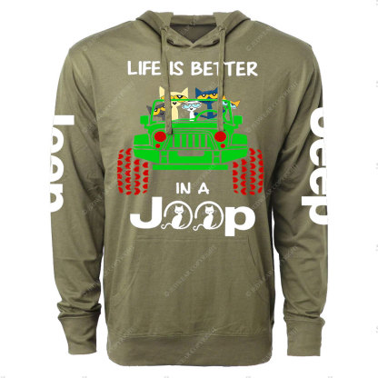 Life Is Better In A Jp With Funny Cats Christmas Oversized Lightweight Hoodie