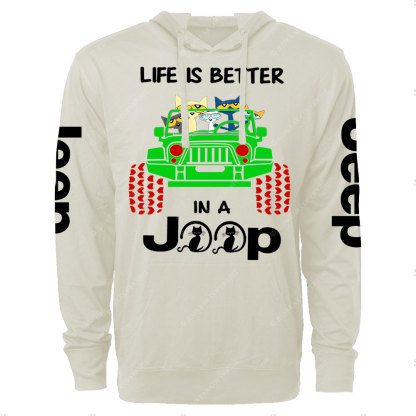 Life Is Better In A Jp With Funny Cats Christmas Oversized Lightweight Hoodie