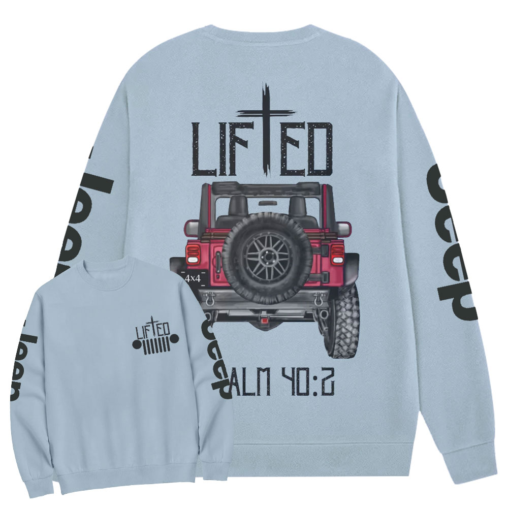 Christian "Lifted" Jp Truck Bible Verse Positive Vibes Double Printed Crew Neck Sweatshirt