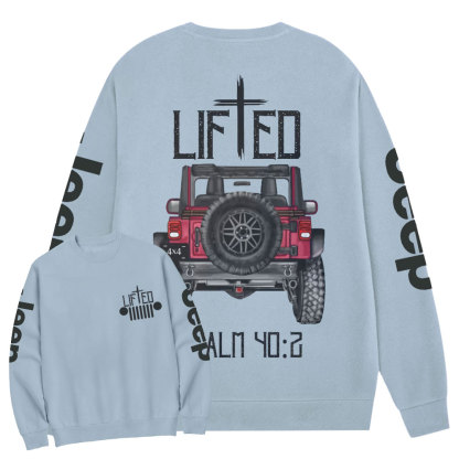 Christian "Lifted" Jp Truck Bible Verse Positive Vibes Double Printed Crew Neck Sweatshirt